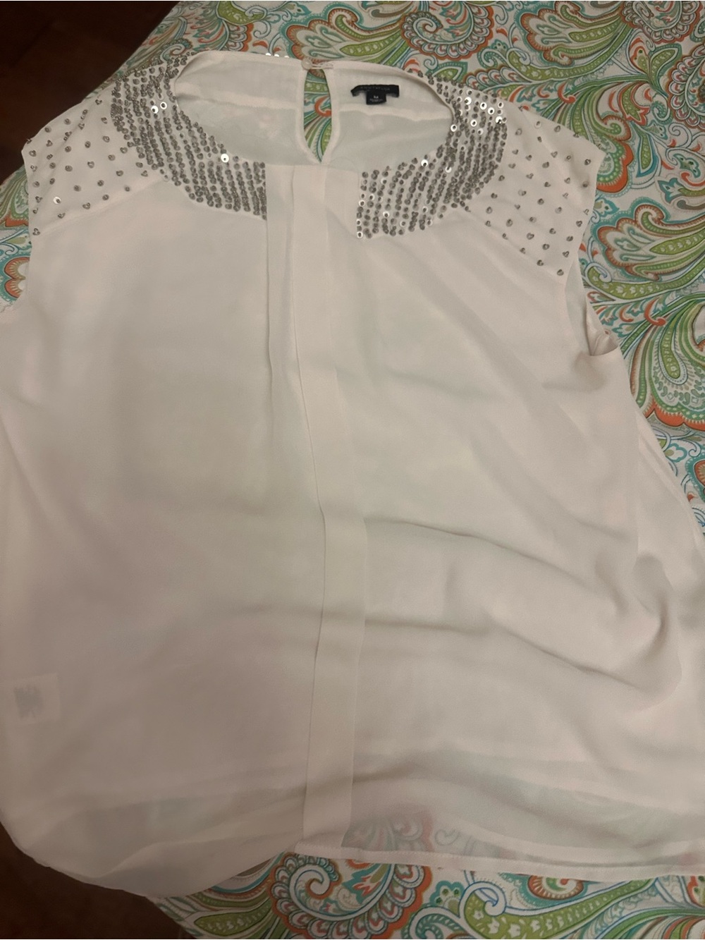 Ann Taylor White Sleeveless Beaded Collar Camisole
